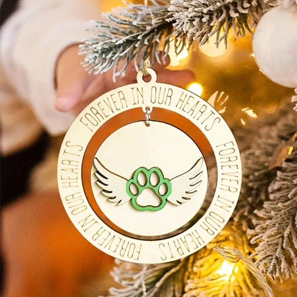 CANINE Round Angel Paw Christmas Ornament